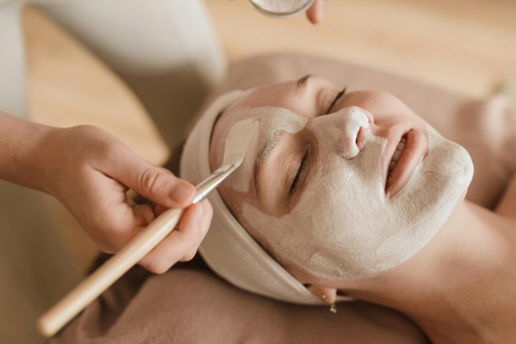 Serene skincare session with a facial mask for ultimate relaxation and pampering.